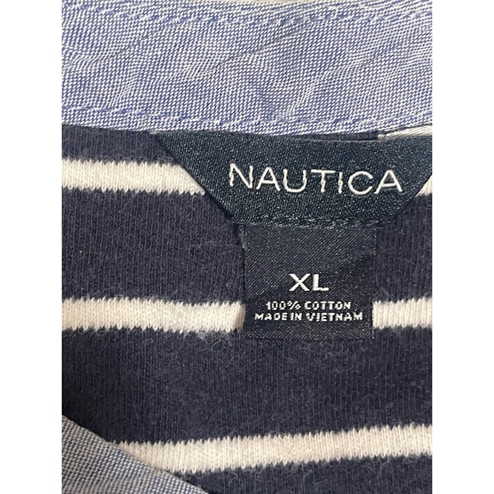 Nautica Mens XL Navy White Striped 100% Cotton 3/4 Sleeve Boat Neck Top - Picture 3 of 7